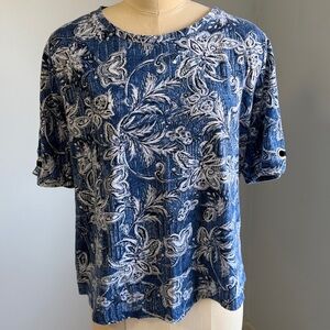Chico’s Blue Floral Short Sleeve Women's Top SZ3 (XL)